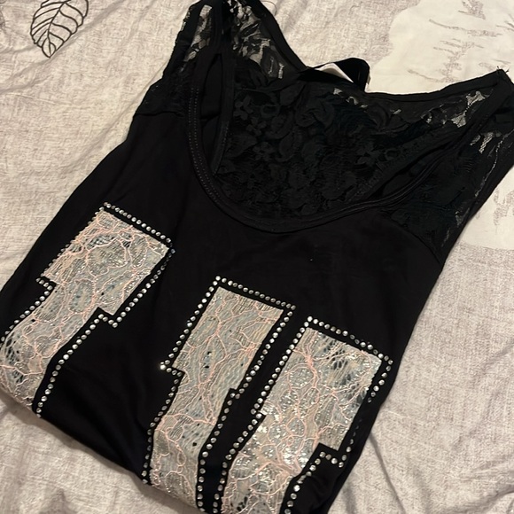 Las Vegas Tank Top with Lace Details and lots of Sparkle Size L - Picture 8 of 8